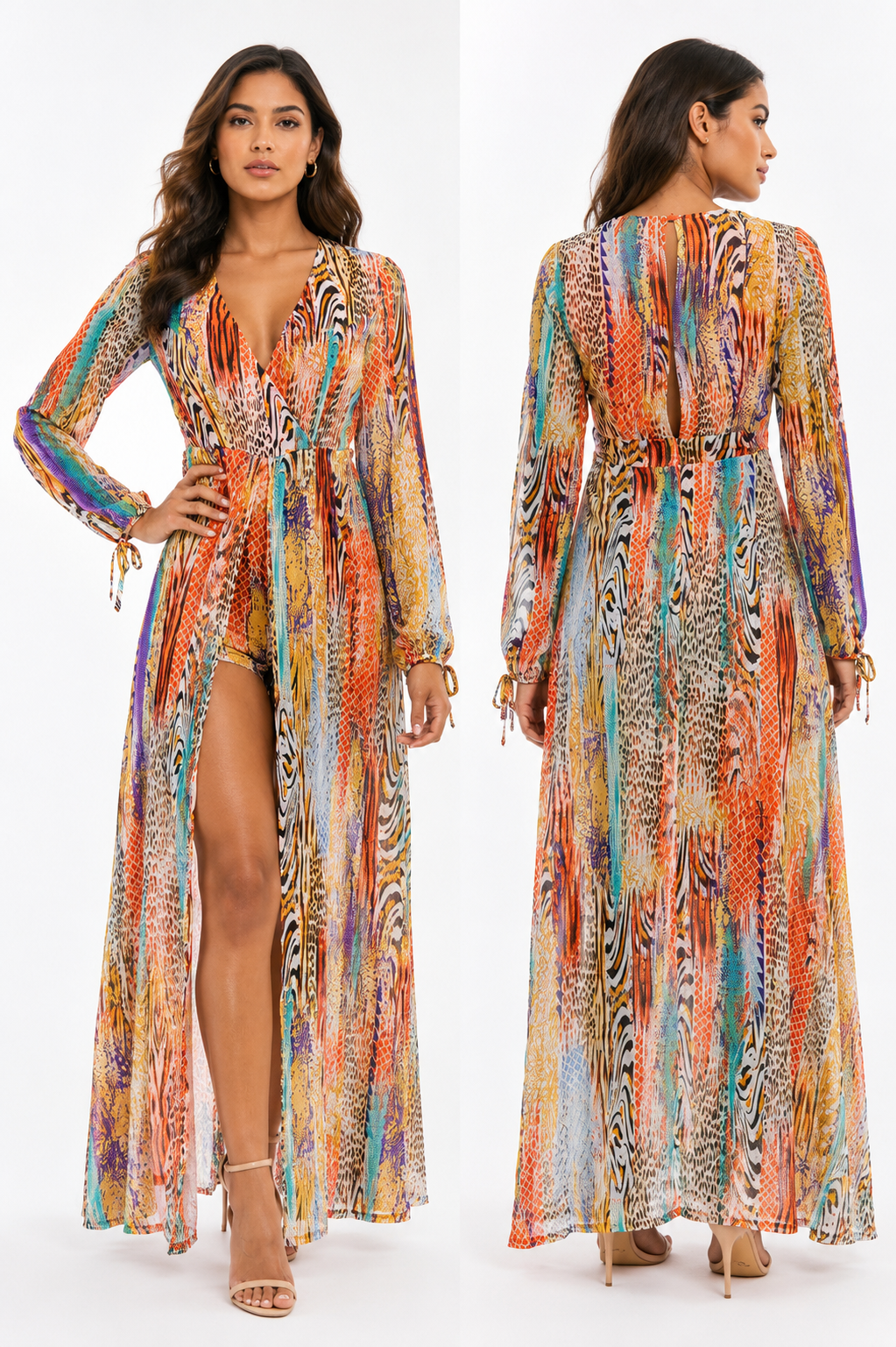 Anitta Orange Animal Print Maxi Romper