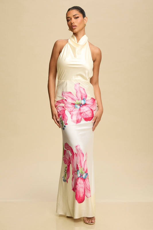 Paradise Petal Flower Halter Maxi Dress