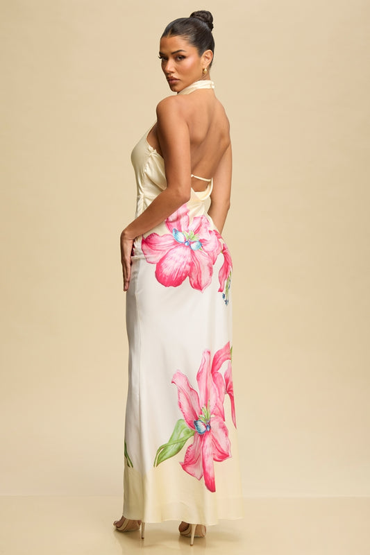 Paradise Petal Flower Halter Maxi Dress