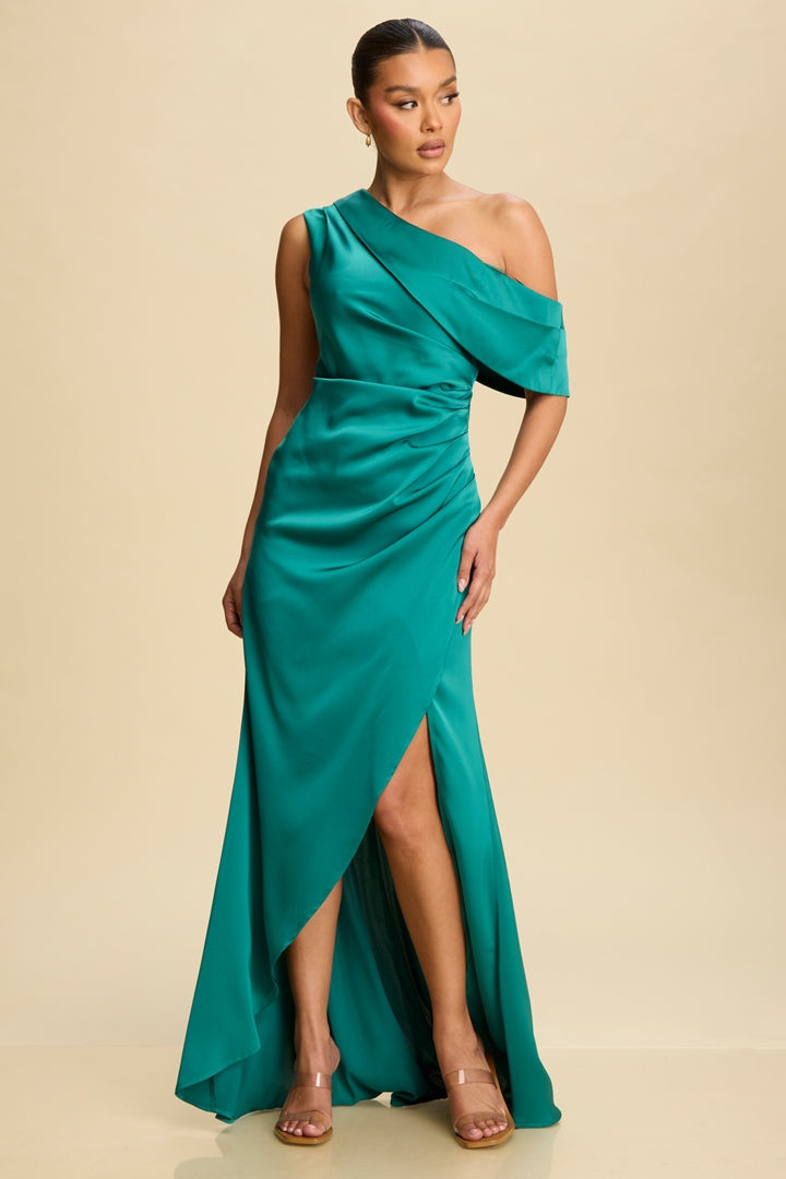 off the shoulder green maxi dress Nina Morena