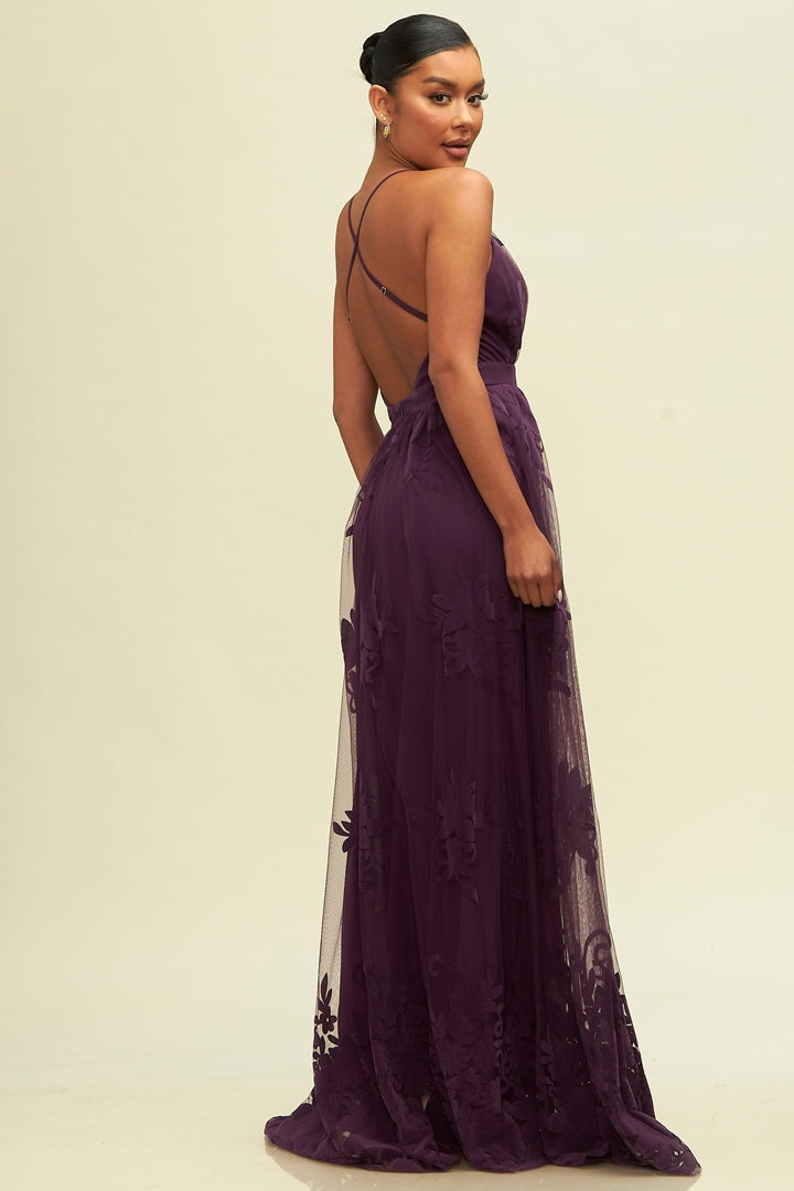 Floral Flocked Mesh Maxi Elegance
