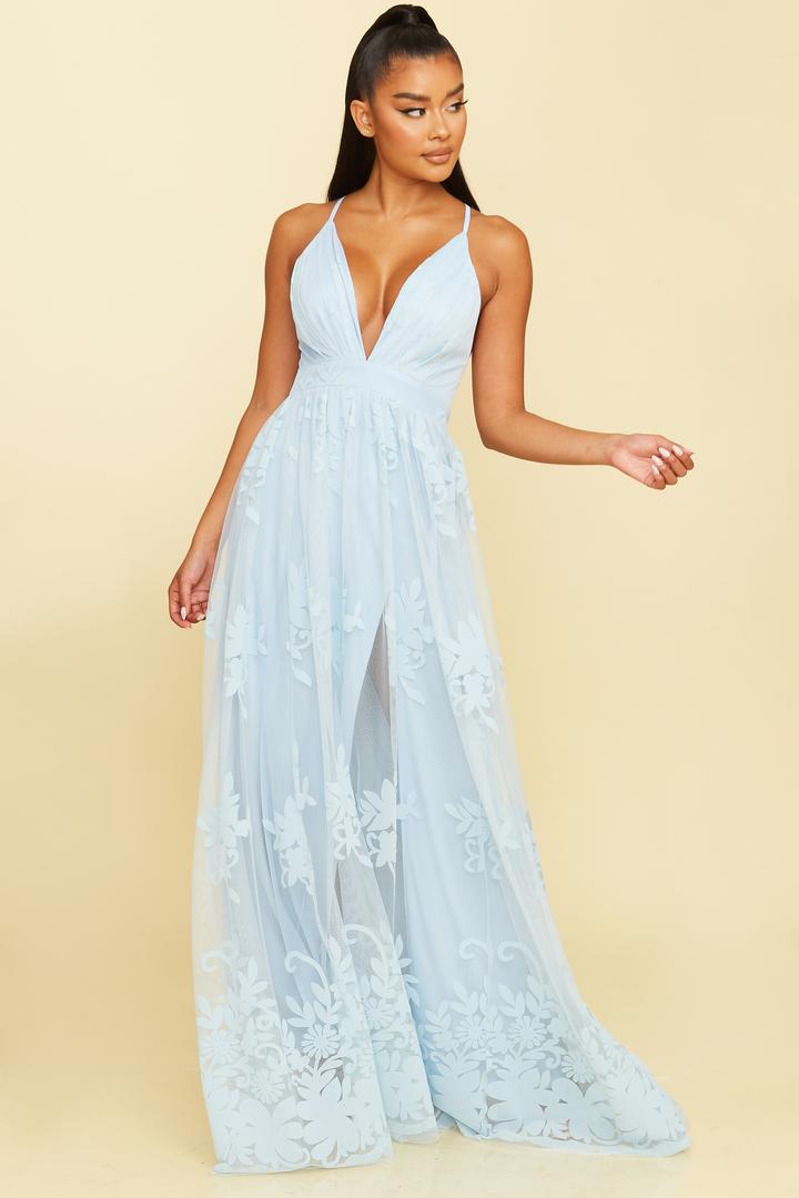 Floral Flocked Mesh Maxi Elegance