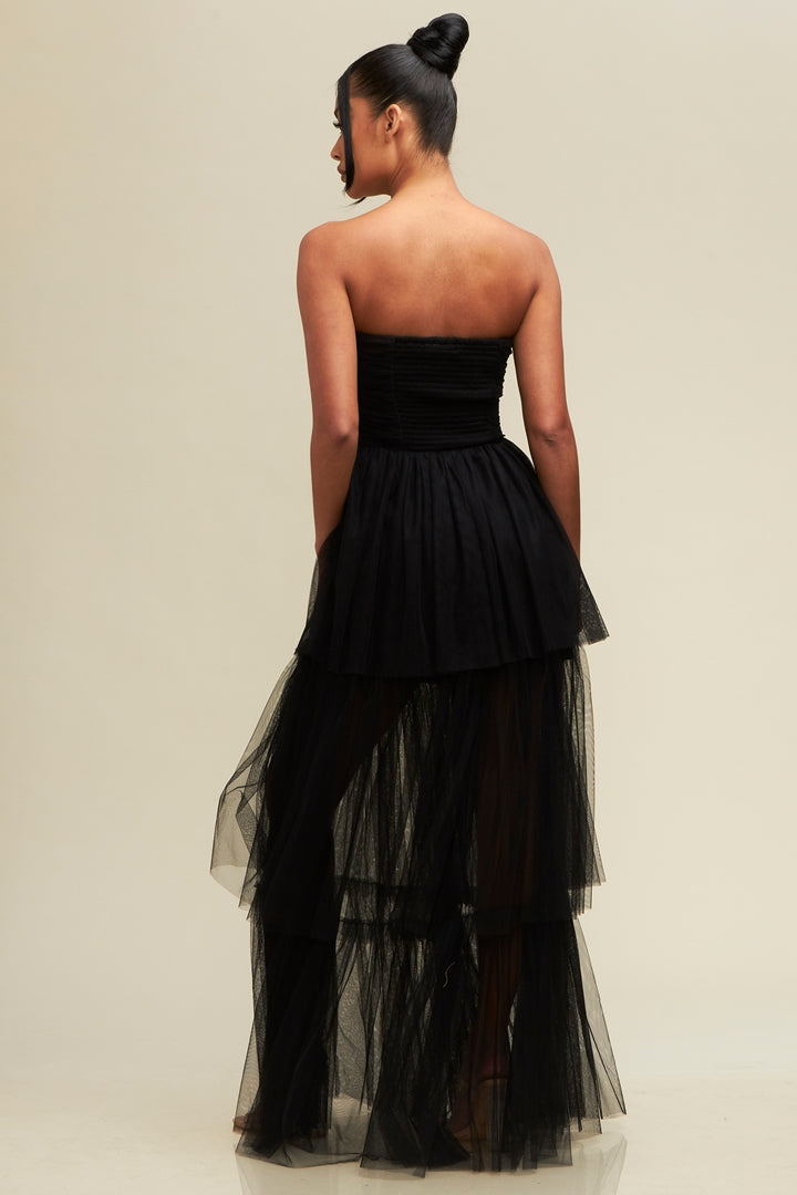 Mesh Tiered Maxi Elegance Off Shoulder-Dresses
