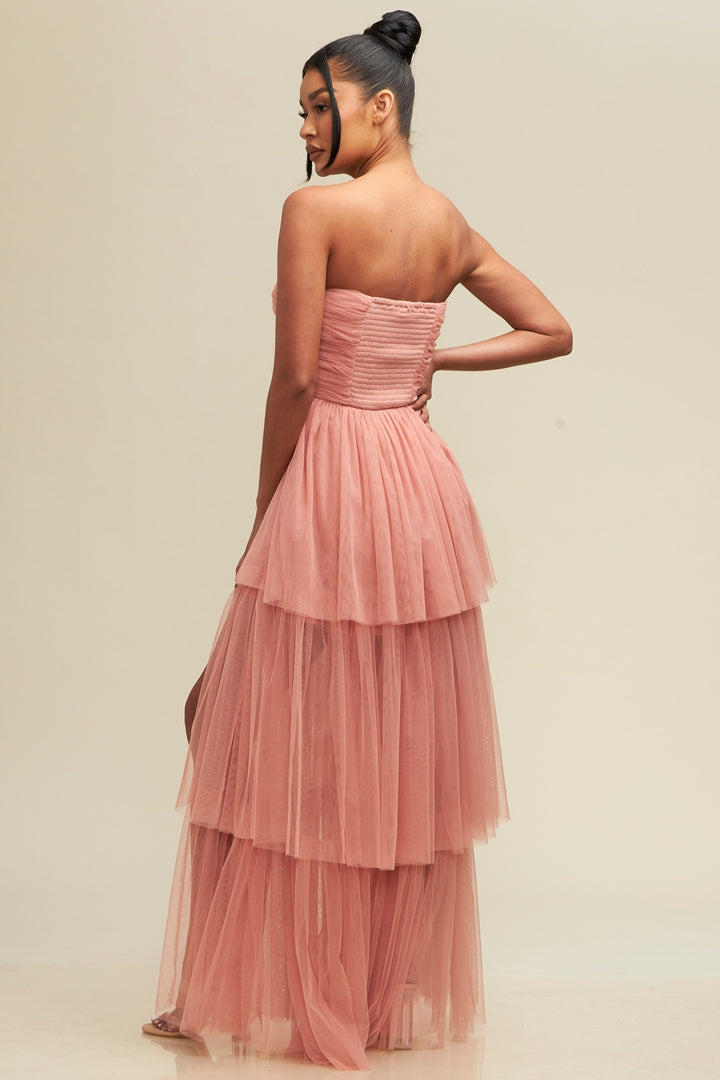 Mesh Tiered Maxi Elegance Off Shoulder-Dresses