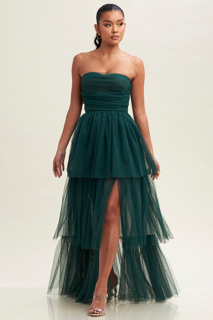Mesh Tiered Maxi Elegance Off Shoulder-Dresses