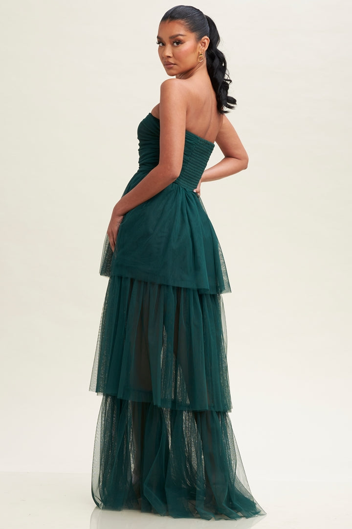 Mesh Tiered Maxi Elegance Off Shoulder-Dresses