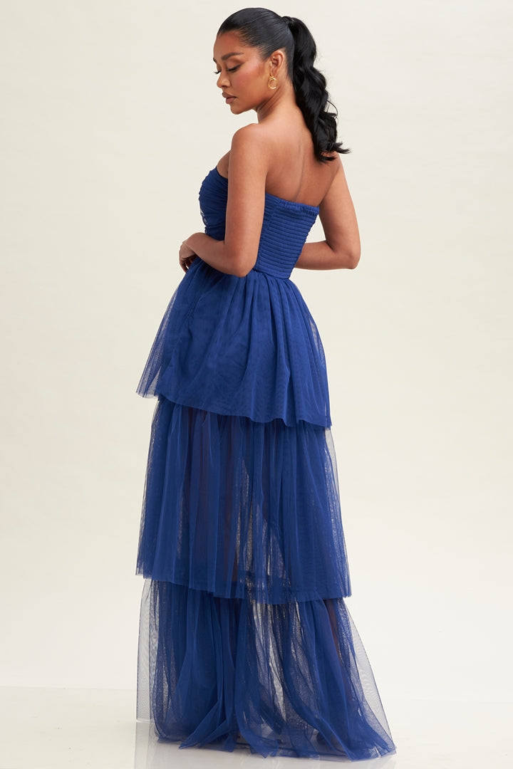 Mesh Tiered Maxi Elegance Off Shoulder-Dresses