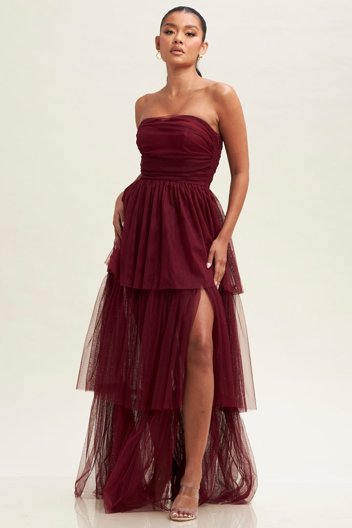 Mesh Tiered Maxi Elegance Off Shoulder-Dresses