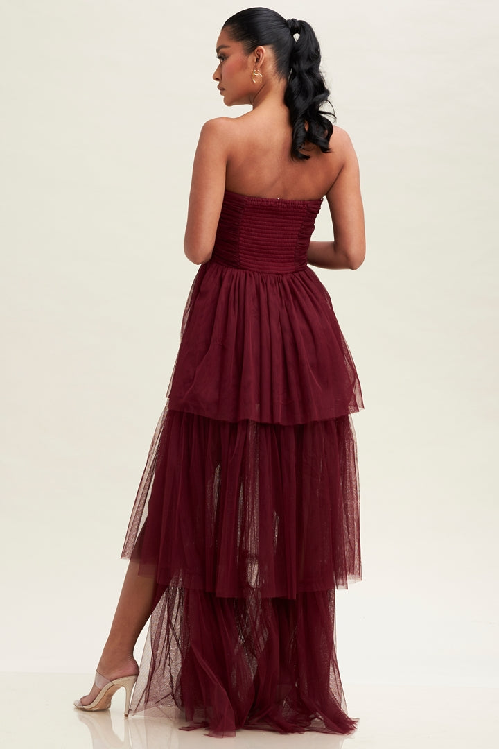 Mesh Tiered Maxi Elegance Off Shoulder-Dresses