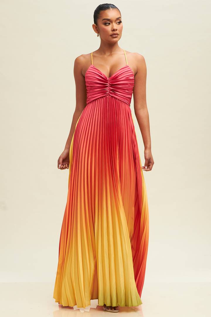 Ombre Pleated Maxi Dress