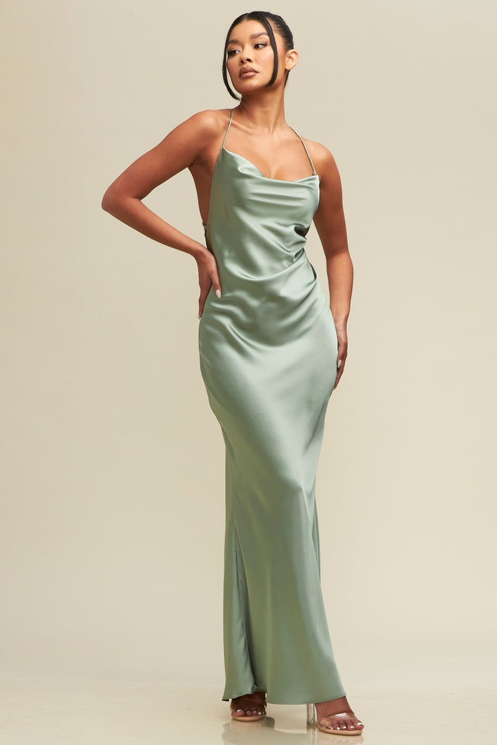 Nina Morena | Silky Satin Chain Bias Dress SAGE / LARDE Nina Morena | Silky Satin Chain Bias Dress SAGE / LARDE