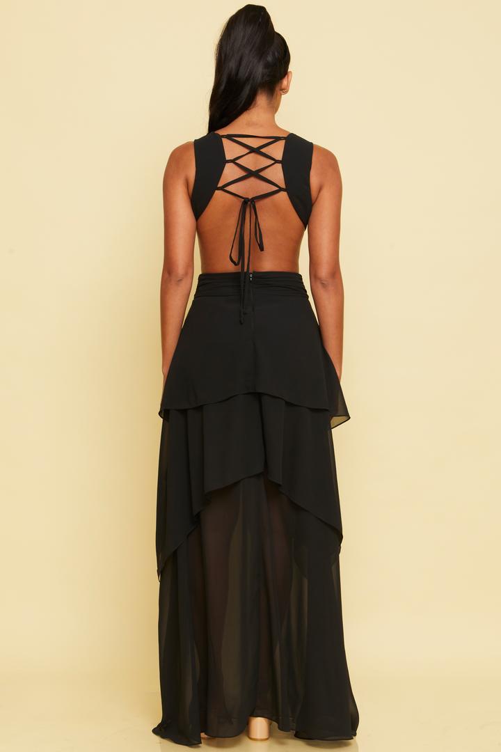 Lace-Up Maxi Dress in Black