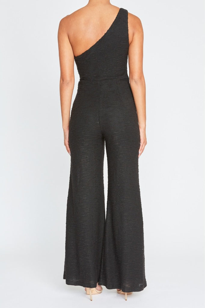 One Shoulder Jumpsuit in Black Crochet Knit-JUMPSUIT
