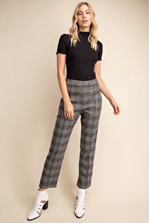 Nina Morena | Women's Maybe You Plaid Trouser Pants In Black/Grey LARGE Nina Morena | Women's Maybe You Plaid Trouser Pants In Black/Grey LARGE