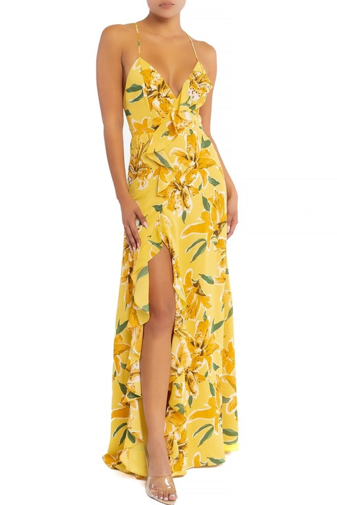 Nina Morena | Women's Hawaiian Floral Print Lace-Up High-Low Maxi Dress Small Nina Morena | Women's Hawaiian Floral Print Lace-Up High-Low Maxi Dress Small