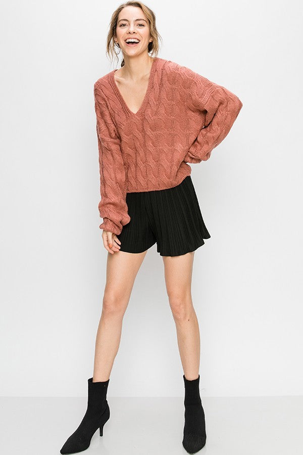 Cable Knit Pullover Sweater In Mustard-SWEATER