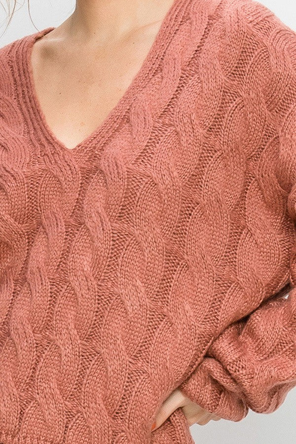 Cable Knit Pullover Sweater In Mustard-SWEATER