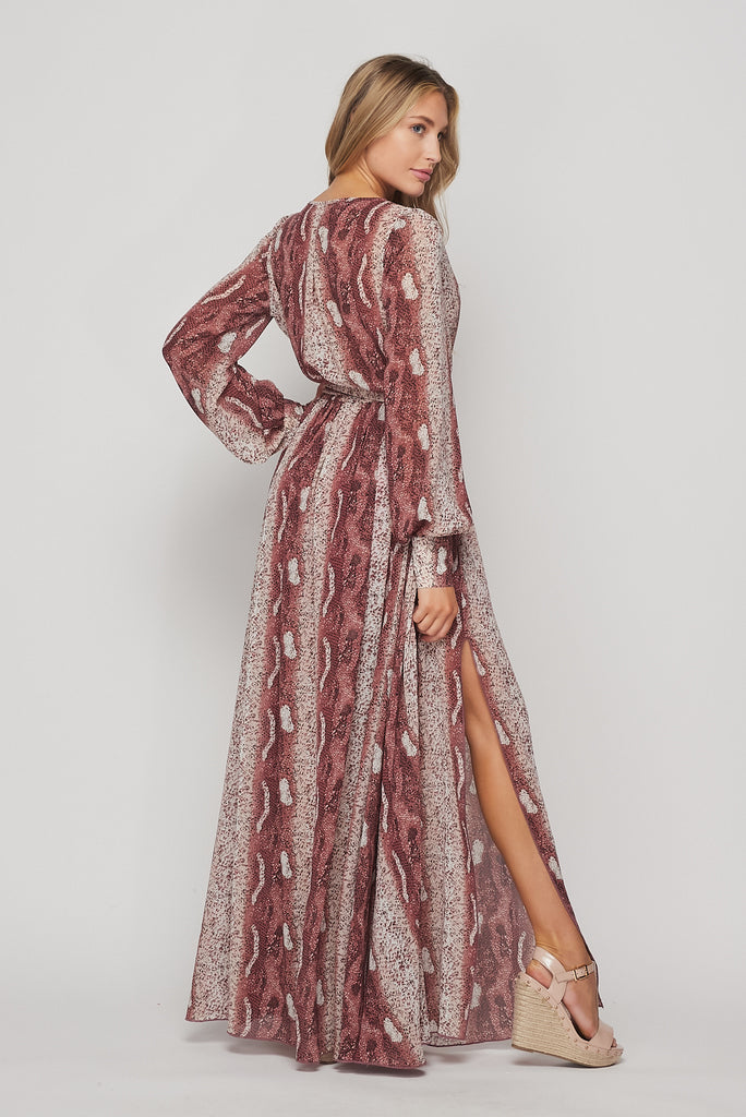 Snake Print Maxi Dress in Mauve-DRESS