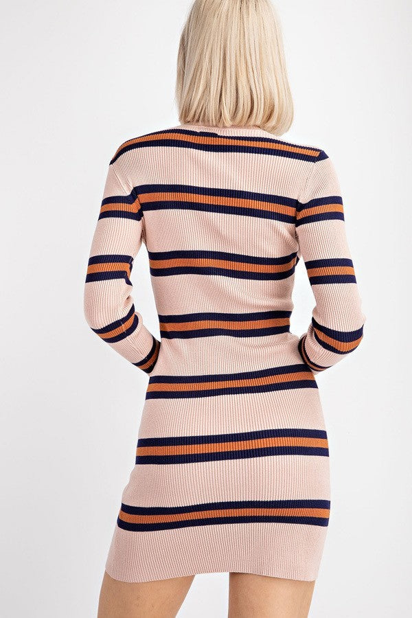 Striped Knit Bodycon Dress In Blush-SWEATER DRESS