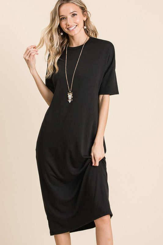Nina Morena | Women's Casual Dress Relaxed Midi Dress in Black by Nina Morena SMALL Nina Morena | Women's Casual Dress Relaxed Midi Dress in Black by Nina Morena SMALL
