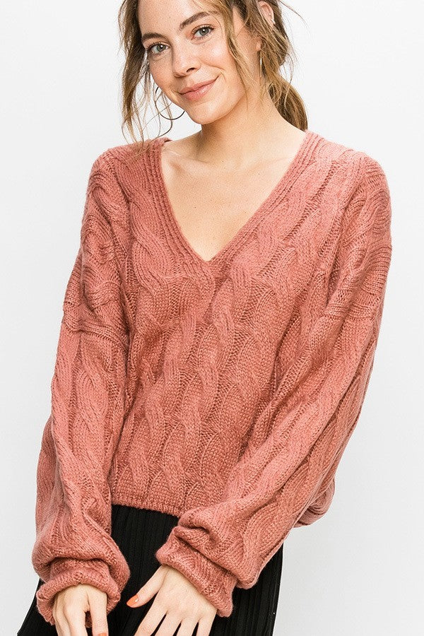 Cable Knit Pullover Sweater In Mustard-SWEATER