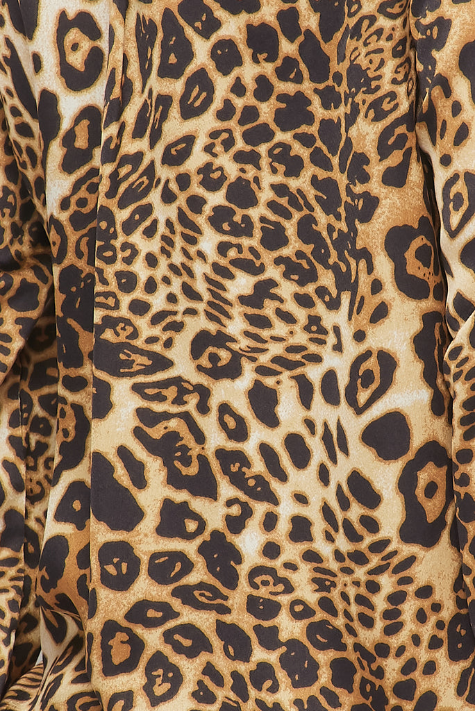 Leopard Print Satin Wrap Blouse In Gold/Black-TOP