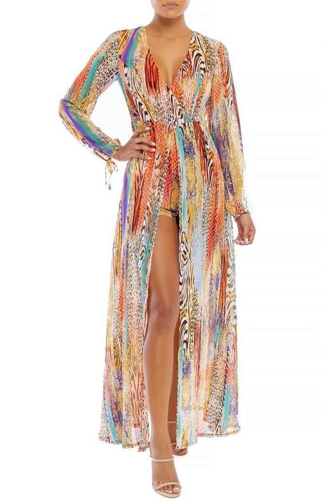 Anitta Orange Animal Print Maxi Romper-ROMPER