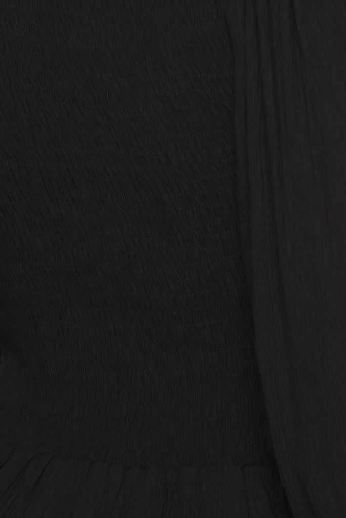 Long Sleeve Smocked Peplum Top In Black-TOP
