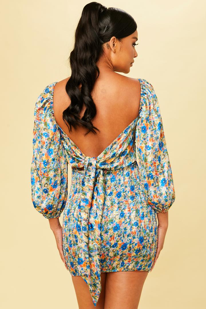 Smocked Mini Dress in Blue-DRESS