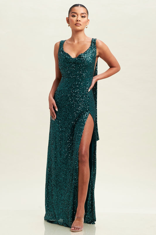 Dazzling Sequin Tail Maxi Gown