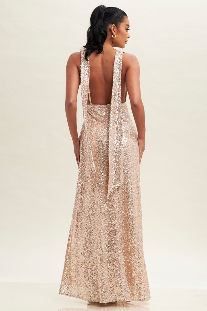 Dazzling Sequin Tail Maxi Gown