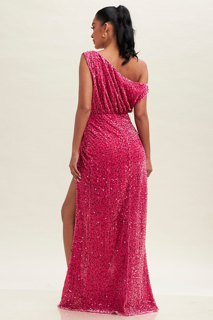 Velvet Sequin Drape Off-Shoulder Elegance Dress
