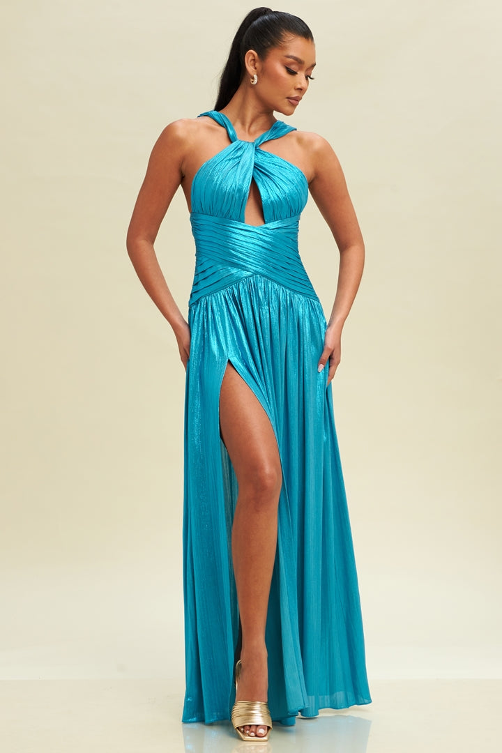 Ethereal Shores Pleated Metallic Gown