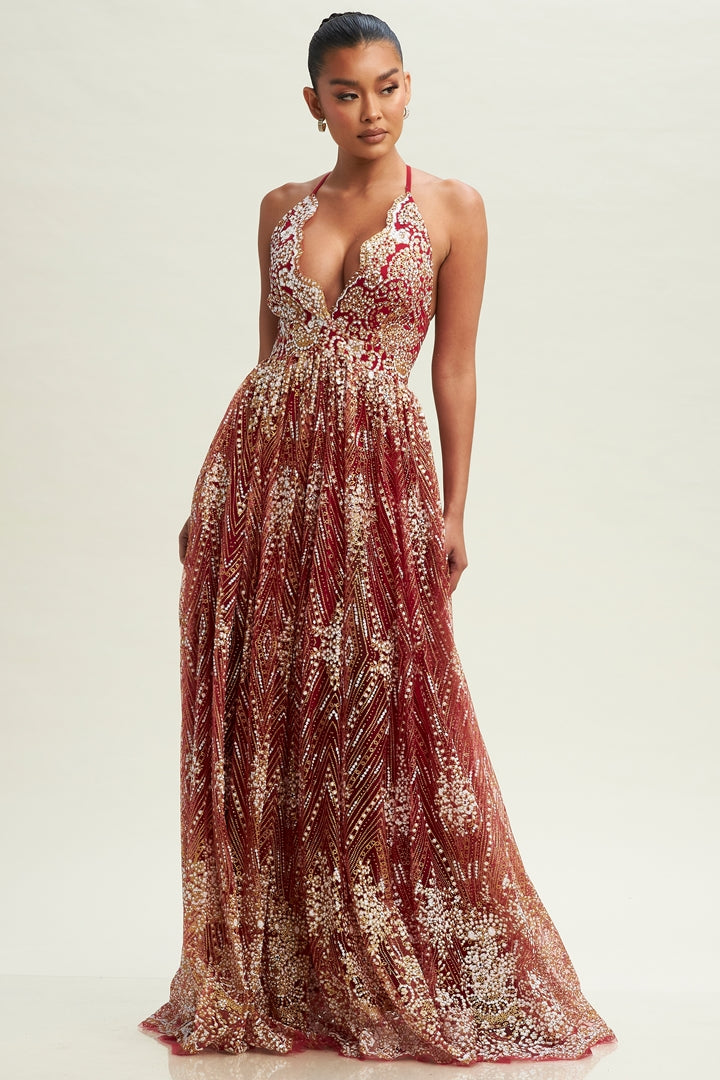 Glitter Floral Maxi Gown