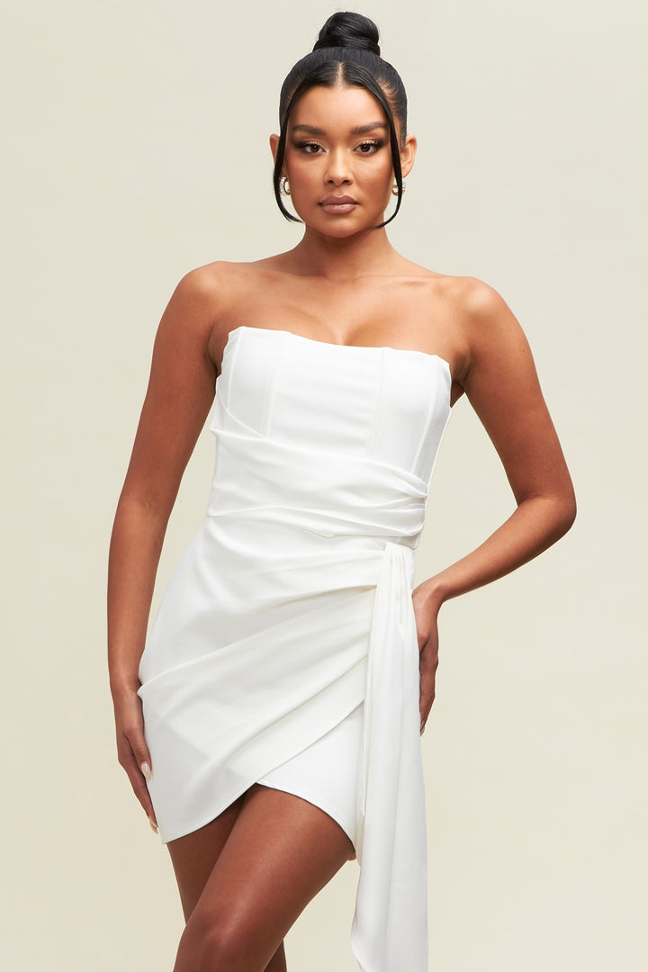drape mini dress Short Wrap Cocktail Draped The Dress Outlet Satin fabric with a smooth boohoo Women's Drape Front Tailored