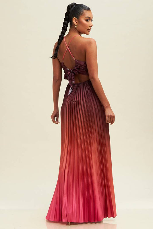 Ombre Pleated Maxi Dress-Dresses