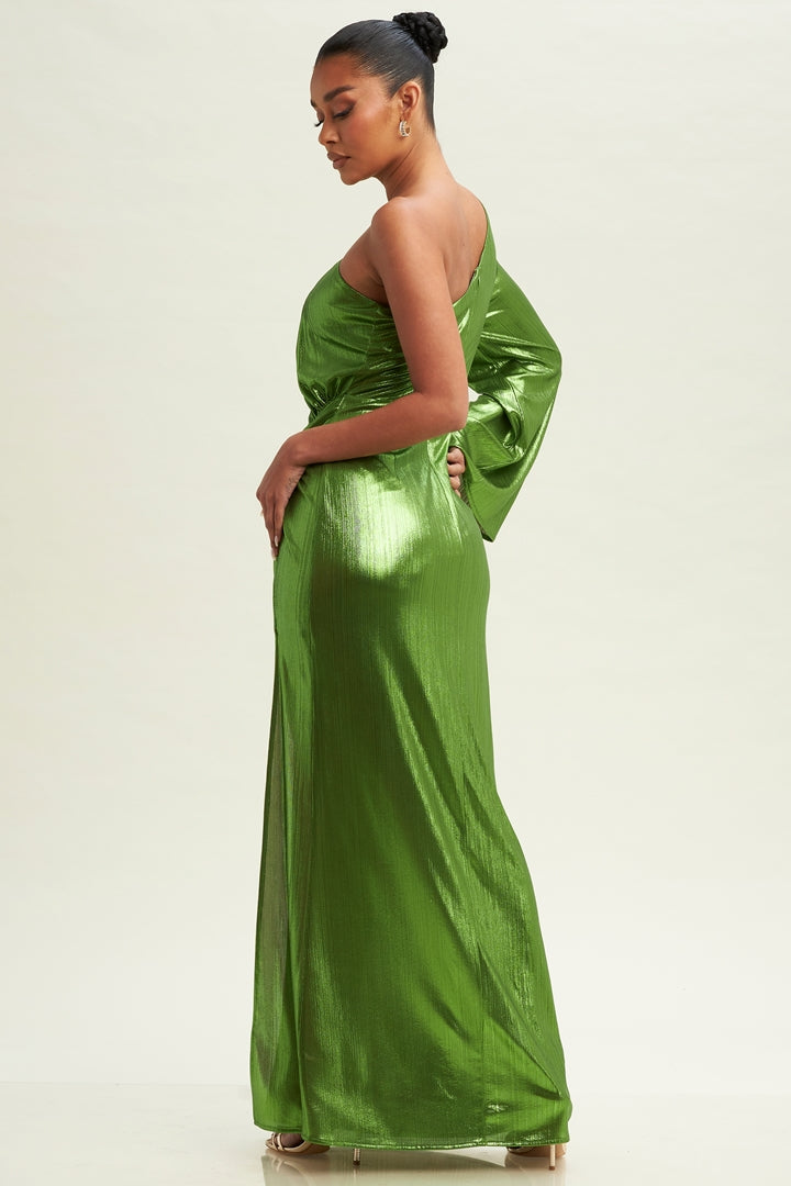 Foil Drape One-Shoulder Maxi Dress