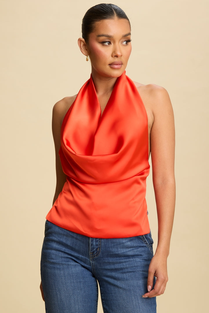Lustrous Drape Satin Cowl Top
