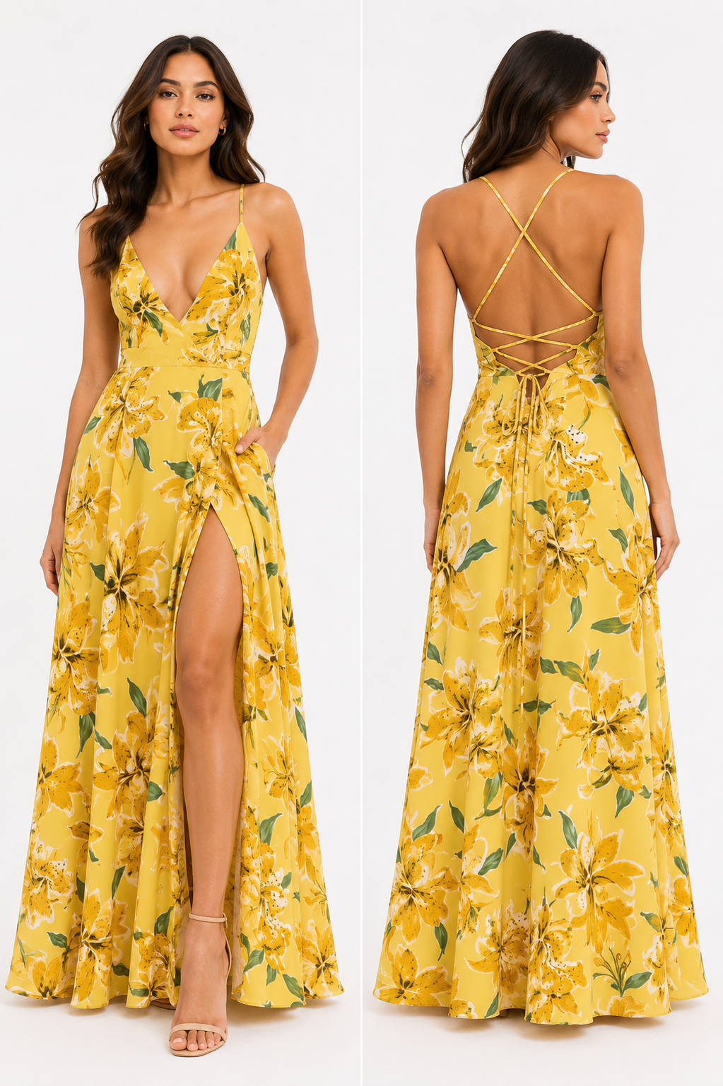 Paradise Lace-Up High-Low Maxi Dress