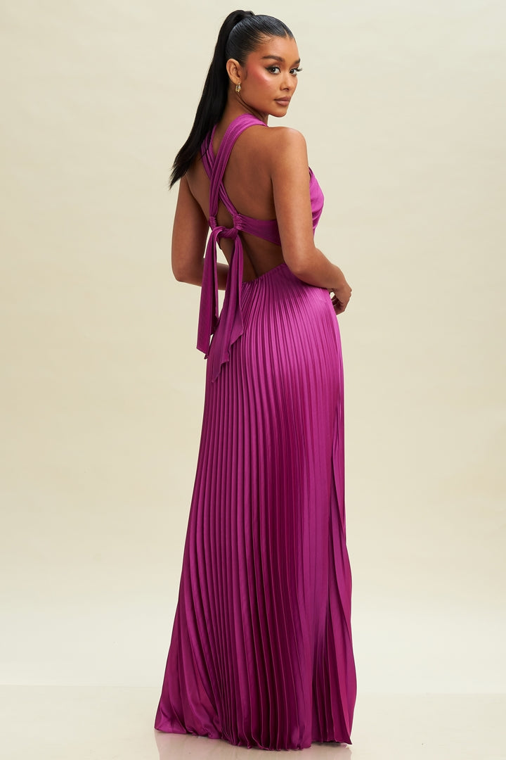 dress pleats Long Dress Cross in the back Black / Large / LD10144