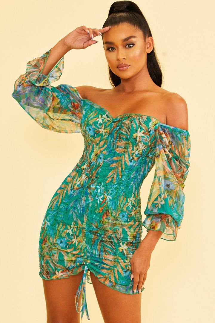Long Sleeve Bodycon Mini Dress in Green-Dresses