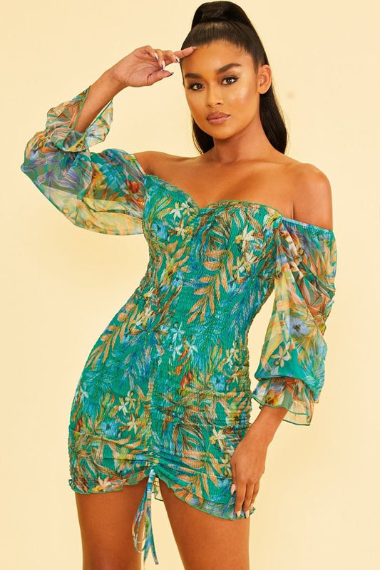 Long Sleeve Bodycon Mini Dress in Green-Dresses