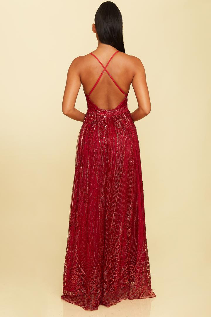 Sequin Border Maxi Gown Dress-MAXI DRESS
