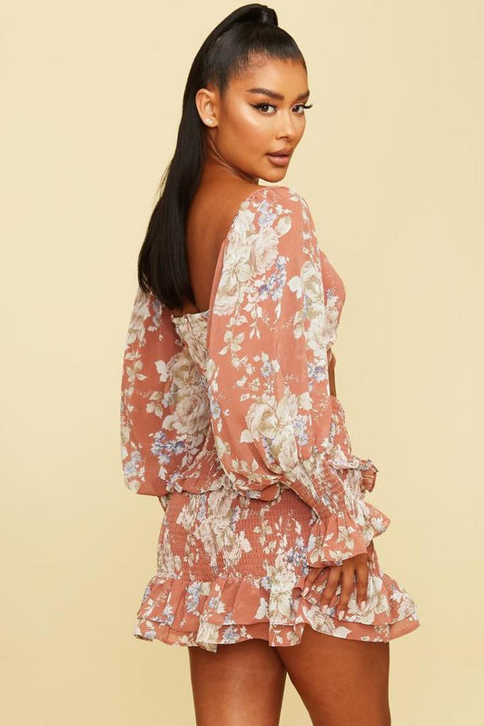 Cutout Floral Print Mini Dress in Blush-DRESS