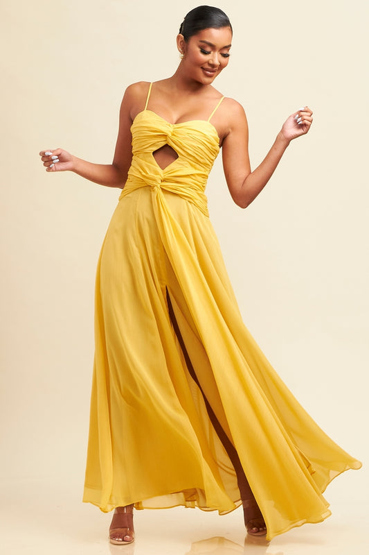 Lurex Shirred Maxi Gown-DRESS