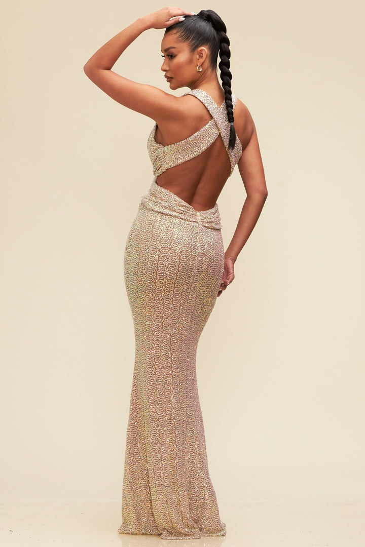 Sequin X Back Gown