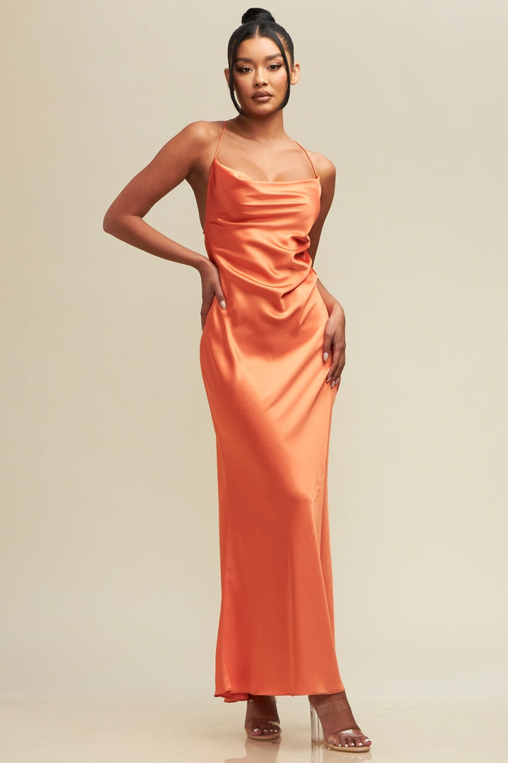 Silky Satin Chain Bias Dress-Dresses