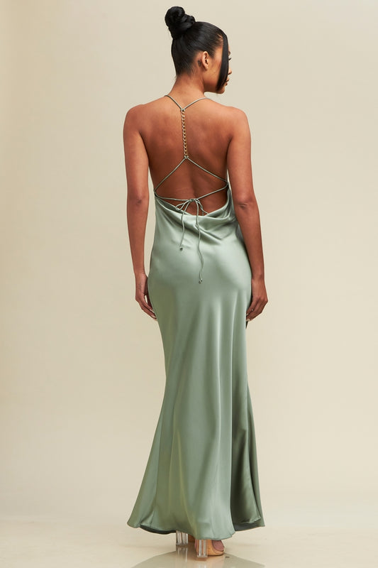 Silky Satin Chain Bias Dress-Dresses
