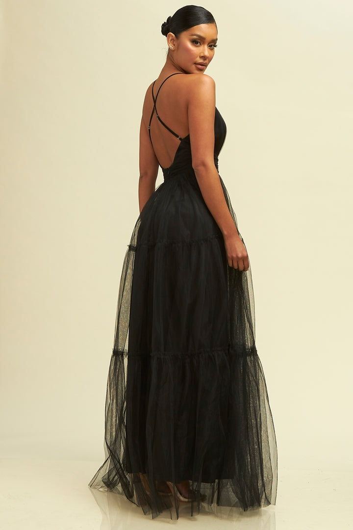 Tiered Mesh Maxi Dress-DRESS