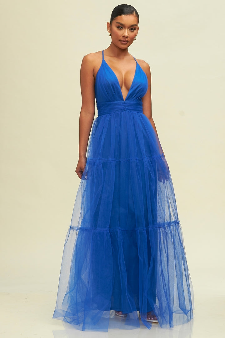 Tiered Mesh Maxi Dress-DRESS